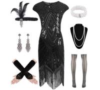 WILDPARTY 1920s Dresses for Women, Flapper Dress with Sequins Beaded Fringed Mesh Stockings, 20s Accessories Mafia Costume Ladies