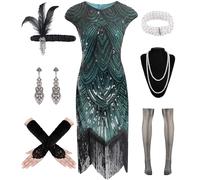 WILDPARTY 1920s Dresses for Women, Flapper Dress with Sequins Beaded Fringed Mesh Stockings, 20s Accessories Mafia Costume Ladies