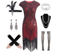 WILDPARTY 1920s Dresses for Women, Flapper Dress with Sequins Beaded Fringed Mesh Stockings, 20s Accessories Mafia Costume Ladies