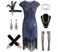 WILDPARTY 1920s Dresses for Women, Flapper Dress with Sequins Beaded Fringed Mesh Stockings, 20s Accessories Mafia Costume Ladies