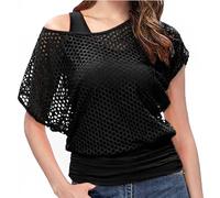 WILDPARTY 80s Fancy Dress Fishnet Top for Women, Tank Top Off The Shoulder T-shirt 1980s Retro Theme Party Costume Accessories Cosplay