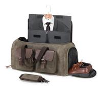 Wildroad 50L Travel Duffel Bag, Expandable Canvas Genuine Leather Duffle Bag Upgraded Overnight Weekender Bag Carry on Bag, Vintage Grey, Large-50L Garment Bag, Classic