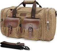 Wildroad 50L Travel Duffel Bag, Expandable Canvas Genuine Leather Duffle Bag Upgraded Overnight Weekender Carry on Bag, Vintage Brown, X Large-60L Duffle Bag, Classic
