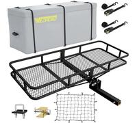 Wildroad Hitch Cargo Carrier Basket Combo 60" x 24" x 6" 500 LBS Folding Trailer Hitch Cargo Carrier Fits 2" Receiver with 18.2 Cubic feet Cargo Bag, Hitch Stabilizer, Cargo Net and Ratchet Straps