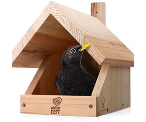 wildtier herz I Blackbird nesting box made of screwed solid wood - weatherproof & untreated, bird house for half-cave breeders, half-cave for robins & Co.