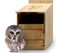 WildYard Owl Box - Cedar Wood, Rustic - Preassembled Owl House with Easy Hang & Clean Access - Nest Box with Camera Slot & Wood Shavings Included - UK Nesting Home for Barn & Tawny Birds