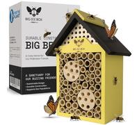 WildYard Wooden Mason Bee Box - Yellow - Nesting Tubes for Solitary Pollinators & Build a Bee Hotel - All-Weather Protection - Quick-Mount Anti-Rust Hanger & Bat Box