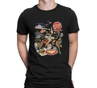 Wile E. Coyote and The Road Runner Creative Tshirt for Men Stop Round Neck Basic T Shirt Distinctive Gift Clothes Tops Black L