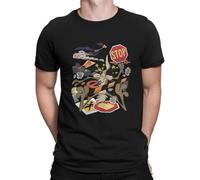 Wile E. Coyote and The Road Runner Creative Tshirt for Men Stop Round Neck Basic T Shirt Distinctive Gift Clothes Tops Black