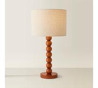Walnut Wood Bobbin Table Lamp with Linen Drum Shade Natural