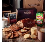 Wilfreds Welsh Afternoon Tea Hamper - Thank You & Birthday Gift Box with Bara Brith, Welsh Cakes, Shortbread, Tea & Coffee - Traditional Food Hamper for Women & Men (Plain Sleeve)