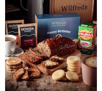 Wilfreds Welsh Afternoon Tea Hamper - Thank You & Birthday Gift Box with Bara Brith, Welsh Cakes, Shortbread, Tea & Coffee - Traditional Food Hamper for Women & Men (Happy Birthday Sleeve)