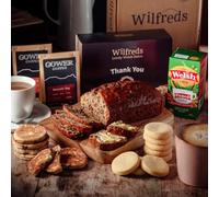 Wilfreds Welsh Afternoon Tea Hamper - Thank You & Birthday Gift Box with Bara Brith, Welsh Cakes, Shortbread, Tea & Coffee - Traditional Food Hamper for Women & Men (Thank You Sleeve)