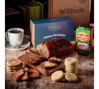 Wilfreds Welsh Gift Tea Hamper - Bara Brith Fruit Cake, Welsh Cakes, Shortbread & Tea - Afternoon Tea Hamper, Birthday Gifts, Thank You & New Home Gift (Happy Birthday Sleeves)