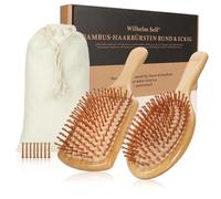 Wilhelm Sell® 2-piece bamboo hairbrush set with natural bristles - Eco-friendly paddle brushes for women, men and kids - Scalp massage for healthy hair (Paddle brush/hairbrush)