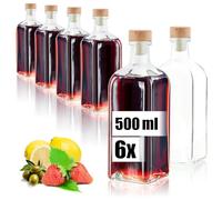 Wilhelm Sell® 6x Glass Bottles 500 ml with Cork, Empty Containers for Filling with Liquids like Oil, Vinegar or Spirits