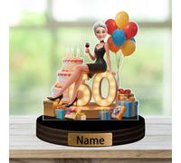 WILINNI Personalised 60th Birthday Cartoon Portrait Desktop Ornament Custom Name Desk Decor Gift For Mom Grandma Family Birthday Xmas Anniversary (style 17)