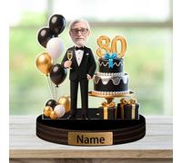 WILINNI Personalised 80th Birthday Cartoon Portrait Desktop Ornament Custom Name Desk Decor Gift For Dad Grandpa Family Birthday Xmas Anniversary (style 4)