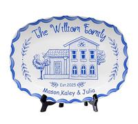 WILINNI Personalised Blue and White Decor Plate Custom 1-15 Names Funny Sweet Home Plates Gifts for Mom Dad Grandparent Mother's Day Birthday Xmas (Style 13)