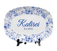 WILINNI Personalised Blue and White Decor Plate Custom Name Funny Sweet Home Plates Gifts for Mom Dad Family Mother's Day Birthday Xmas (Style 12)