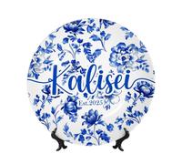 WILINNI Personalised Blue and White Decor Plate Custom Name Funny Sweet Home Plates Gifts for Mom Dad Family Mother's Day Birthday Xmas (Style 7)