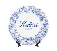 WILINNI Personalised Blue and White Decor Plate Custom Name Funny Sweet Home Plates Gifts for Mom Dad Family Mother's Day Birthday Xmas (Style 5)