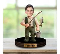 WILINNI Personalised Cartoon Fisherman Face Photo Desktop Ornament Custom Name Funny Acrylic Desk Decor Gift For Dad Husband Fishing Lover Birthday Xmas Anniversary (style 18)