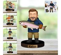 WILINNI Personalised Cartoon Fisherman Photo Desktop Ornament Custom Name Funny Acrylic Desk Decor Gift For Dad Husband Family Couple Fishing Lover Birthday Xmas Anniversary (style 19)
