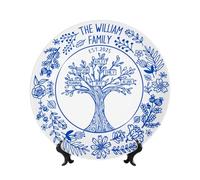 WILINNI Personalised Family Tree Blue and White Decor Plate Custom 1-15 Names Funny Tree of Life Plates Sweet Home Gifts for Mom Dad Grandparent Birthday Christmas (Style 2)