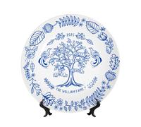 WILINNI Personalised Family Tree Blue and White Decor Plate Custom 1-15 Names Funny Tree of Life Plates Sweet Home Gifts for Mom Dad Grandparent Birthday Christmas (Style 1)