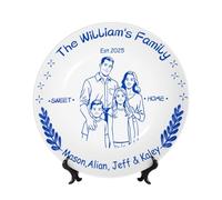 WILINNI Personalised Family Tree Blue and White Decor Plate Custom Name Photo Funny Tree of Life Plates Sweet Home Gifts for Mom Dad Grandparent Birthday Christmas (Style 4)