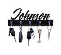 WILINNI Personalised Key Holder for Wall| Custom Name Key Holder Black Brown White Key Holder for Hallway,Entryway,Bathroom Wooden Key Holder | Birthday Christmas (Style 2)