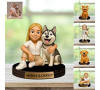 WILINNI Personalised Pet Cartoon Photo Sculpture Ornament Custom Name 2D Acrylic Desk Photo Figurine Decor Gift For Cat Dog Owner Family Birthday Xmas Anniversary (style 3)