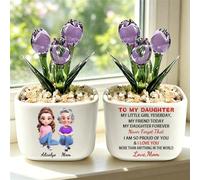 WILINNI Personalised To My Daughter From Mom Glass Tulip Flower Pot Custom Name Portrait Funny Floral Crystal Potted Home Bedroom Decor Gift Daughters From Mom Anniversary Birthday Xmas (S 35)
