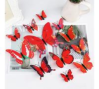Wilitto 12pcs Butterfly Wall Decals with Foam Glue, 3D Wall Butterflies Stickers, DIY Art Decor Crafts Removable for Cosplay Room Wedding Flower Party Offices Bedroom Living Room Decorations Red