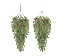 Wilitto 2025 Upgraded 2Pcs Christmas Swag Wreath Norfolk Pine Stairway Swag with Pinecone Winter Xmas Hanging Greenery Garland Decoration for Front Door Mantle Wall Indoor Home Decor Green 2pcs