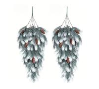 Wilitto 2025 Upgraded 2Pcs Christmas Swag Wreath Norfolk Pine Stairway Swag with Pinecone Winter Xmas Hanging Greenery Garland Decoration for Front Door Mantle Wall Indoor Home Decor Green White 2pcs