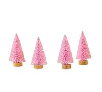 Wilitto 4Pcs Mini Christmas Tree Bottle Brush Trees Chrismas Village Trees Ornaments Mini Plastic Christmas Trees with Wooden Base for Christmas Decoration Miniature Chrismas Tree Pink