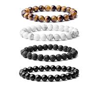 Wilitto 4Pcs/Set Couple Bracelet,Frosted Stone Couple Bracelet 8mm Round Beads Natural Stones Elastic Stress Relief,Tiger Eye Bracelet Fashion Jewelry for Men Women 4pcs