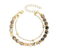 Wilitto Allergy-Free Bracelet Smooth Women's Double Layer Natural Stone Retro Style Metal Chain Adjustable Extended Length Lady Wrist Coffee