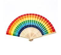 Wilitto Bamboo Frame Fan Lightweight Folding Rainbow Fans Hand Held with Waterproof Vibrant Colors Perfect for Women Men Themed Parties Home Transverse