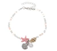 Wilitto Beach Connection Anklet Marine Bracelet Boho Handmade Shell Beaded Foot Chain with Adjustable Braided Design Conch Starfish Charm Pink