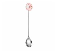 Wilitto Burr-free Handle Spoon Stainless Steel Mixing Long Coffee Stirring Dessert Spoons Creative Cartoon Rust-proof Teaspoons for Home Pink