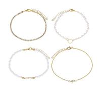 Wilitto Chic Alloy Bracelet Lightweight 4pcs Gold Bracelets Rhinestones Hollow Heart Jewelry Sets Dainty Pearl Gifts for Women Golden