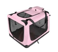 Wilitto Collapsible Dog Crate,37x25x25 Travel Dog Crate Folding Pet Crate with Breathable Mesh Door Window, Portable Indoor Outdoor Travel Collapsible Pet Cage,Dog Cat Kennel with Zipper Pocket Pink