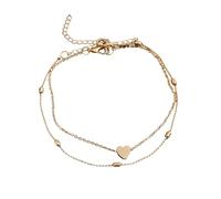 Wilitto Copper Anklet Anniversary Jewelry Women Hollow Chain Double-Layer Adjustable Heart Lobster Clip Lightweight Ankle Decoration Golden Round