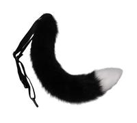 Wilitto Cosplay Fox Tail Super Soft Faux Fur Tail Japanese Style Faux Fox Tail Adjustable Belt Artificial Cat Tail Furry Tail Black