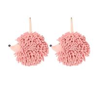 Wilitto Cute Hedgehogs Fluff Chenille Hanging Coral Velvet Towel for Bathroom Kitchen, Microfiber Quick Dry Super Absorbent Hand Towel Ball with Hanging Loop, Bathroom Kitchen Towel Pink