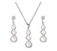 Wilitto Dazzling Charm Pendant Earrings Elegant Necklace Set Luxurious Jewelry Romantic Dangle Simulated Pearls Fashion Wedding Bridal Silver
