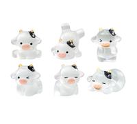 Wilitto Durable Cow Sculpture Weather-resistant Ornaments 6pcs Mini Dairy Figurine Resin Cattle Ornament Set Glow-in-the-dark Tiny Animal Toy Miniature Statue 6pcs